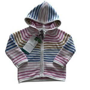 Joules Conway Zip Through Knit Rainbow Stripe Hooded Jacket 0-3M
